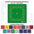 22"x22" Kelly Green Custom Printed Paisley Imported 100% Cotton Bandanna